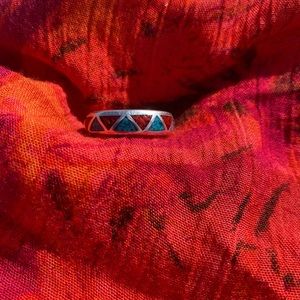 Vintage 925 Sterling Silver Rings with Turquoise and Coral Chips, size 10.5